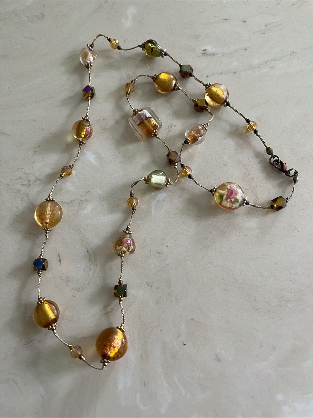 Gold Glass Bead Strand Necklace